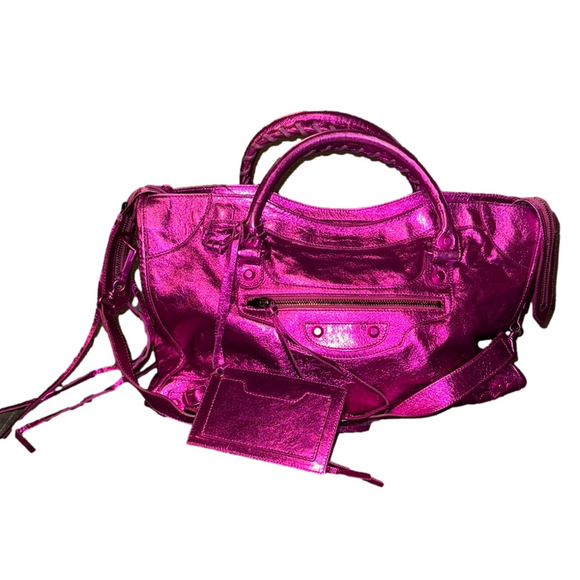 BALENCIAGA Metallic Pink City Handbag - Picture 1 of 10